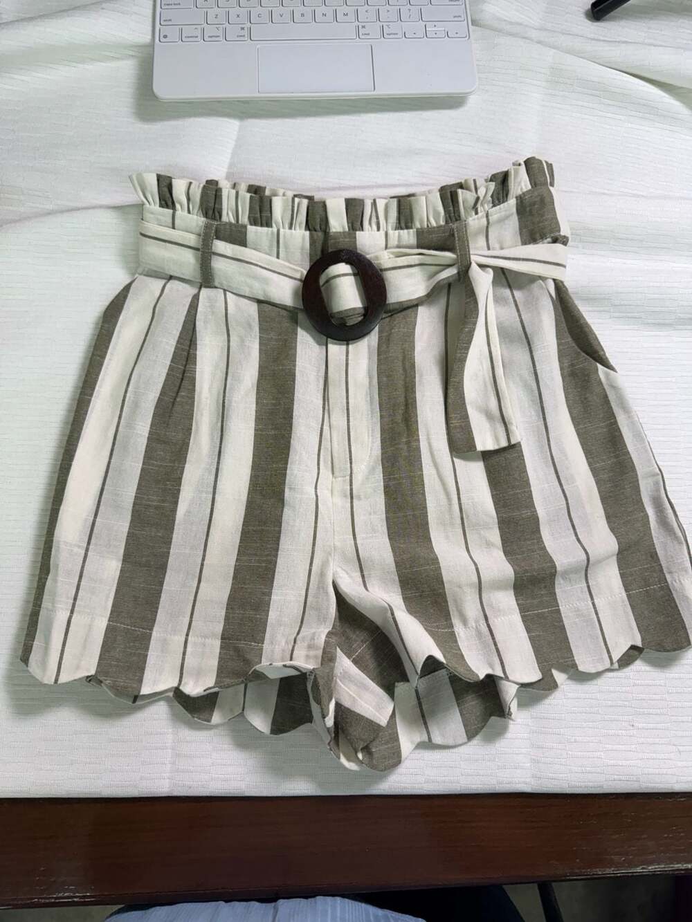 Altar'd State Striped Paperbag Waist Shorts with Scalloped Hem